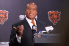 Chicago Bears President and CEO Kevin Warren addresses the team's ongoing stadium plans during a news conference Thursday, Aug. 13, 2026, in Lake Forest, Ill. (AP Photo/Nam Y. Huh)