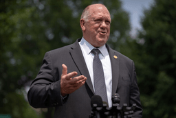 White House border czar Tom Homan speaks with reporters outside the White House, Monday, July 20, 2026, in Washington. (AP Photo/Mark Schiefelbein)